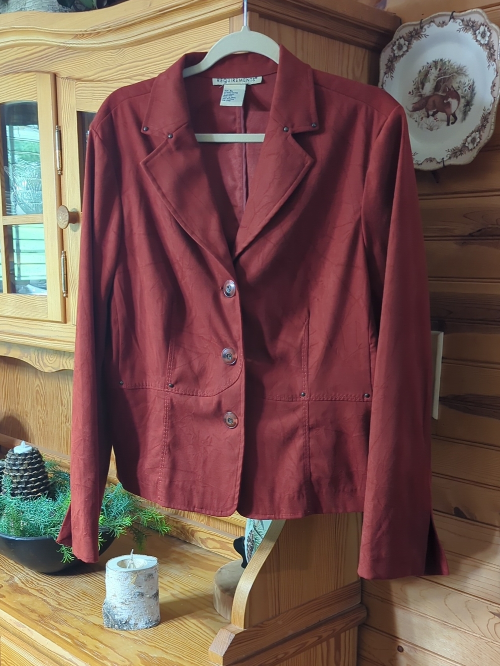 Requirements Rust Red Faux-Suede Blazer with Stud Details